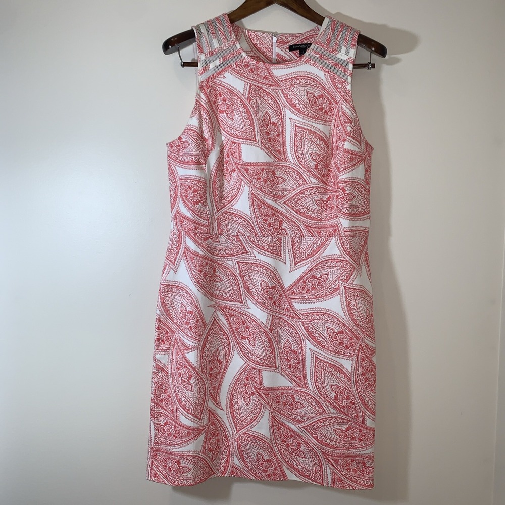 Banana Republic‎ Dress Womens 12 White Red Paisley Lace Insert Career Church